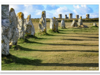 Ombres dansantes parmi les menhirs au soleil rasant